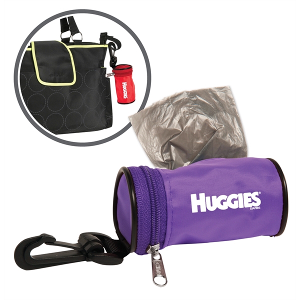 Dirty diaper bag dispenser that attaches to any diaper bag.... from ASI 52840 Evans Manufacturing