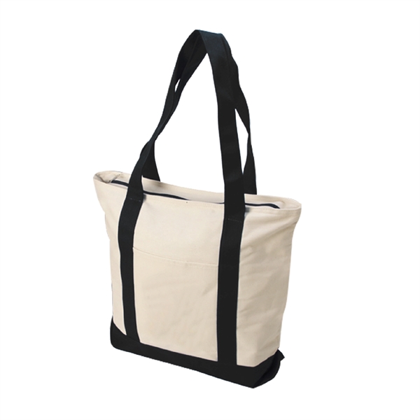 Eco-friendly cotton tote bag features open front pocket and full zippered... from ASI 30112 ACE Products / Ace Line