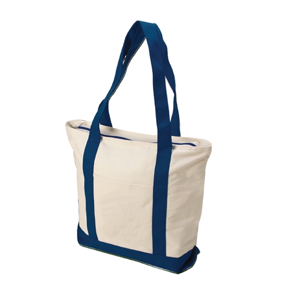 Eco-friendly cotton tote bag features open front pocket and full zippered... from ASI 30112 ACE Products / Ace Line