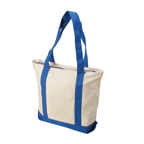 Eco-friendly cotton tote bag features open front pocket and full zippered... from ASI 30112 ACE Products / Ace Line