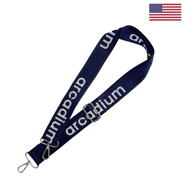 This 1.5" x 60" woven adjustable bag strap features snap hooks... from ASI 92980 WOV-IN® / Universal Strap/Wov-In Line