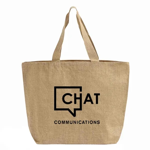 Eco jute tote with cotton handles and laminated interior. Great for... from ASI 67557 LimeLight Ent / Limelight USA