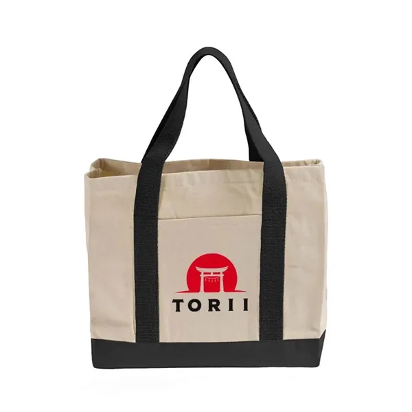 Durable 10 oz. cotton twill tote with contrast bottom, exterior pocket,... from ASI 67557 LimeLight Ent / Limelight USA