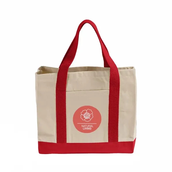 Durable 10 oz. cotton twill tote with contrast bottom, exterior pocket,... from ASI 67557 LimeLight Ent / Limelight USA