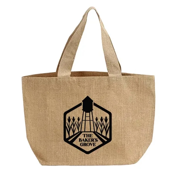 Durable jute tote with cotton handles and water-resistant lining. Perfect for... from ASI 67557 LimeLight Ent / Limelight USA
