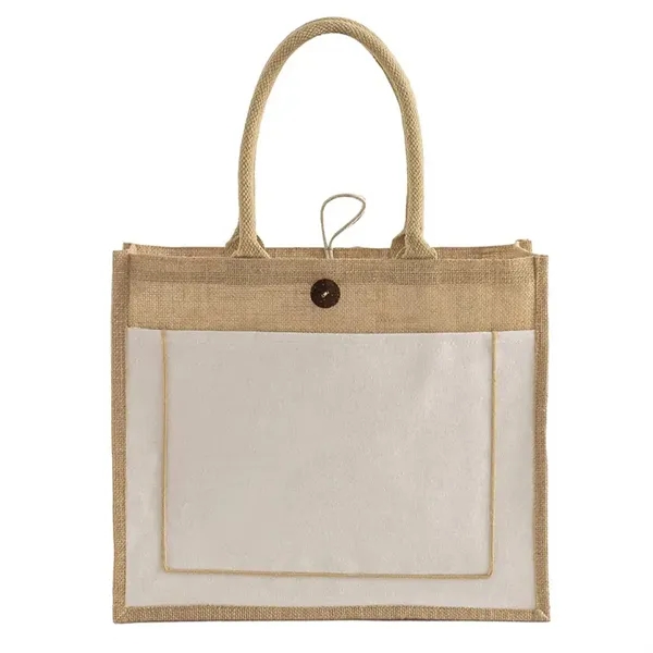 Sturdy jute tote with canvas front pocket and large imprint area.... from ASI 67557 LimeLight Ent / Limelight USA