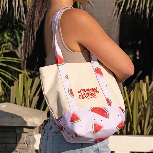 Mini canvas tote with full-color sublimated handles and bottom. Made in... from ASI 67557 LimeLight Ent / Limelight USA