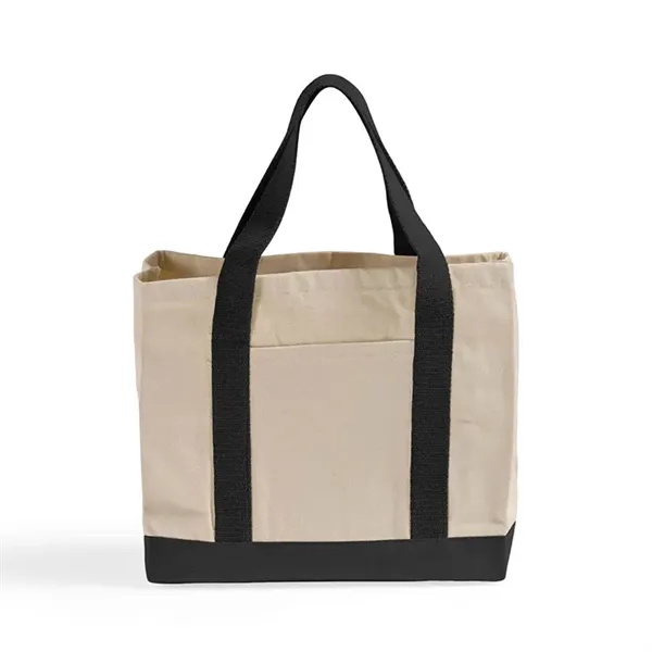 Durable 10 oz. cotton twill tote with contrast bottom, exterior pocket,... from ASI 67557 LimeLight Ent / Limelight USA