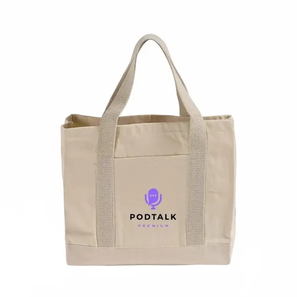 Durable 10 oz. cotton twill tote with contrast bottom, exterior pocket,... from ASI 67557 LimeLight Ent / Limelight USA