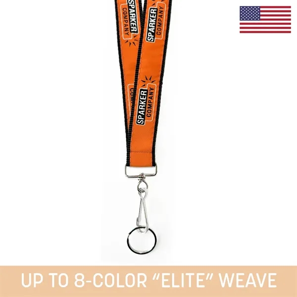 Polyester lanyard with up to 8 colors sewn to a webbing... from ASI 92980 WOV-IN® / Universal Strap/Wov-In Line