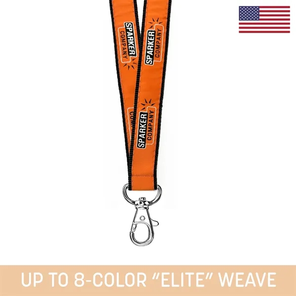 Polyester lanyard with up to 8 colors sewn to a webbing... from ASI 92980 WOV-IN® / Universal Strap/Wov-In Line