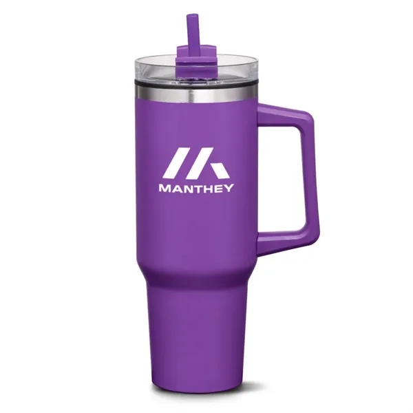 The versatile Benidorm Handle Travel Mug w/Straw offers a convenient way... from ASI 84592 St Regis Group