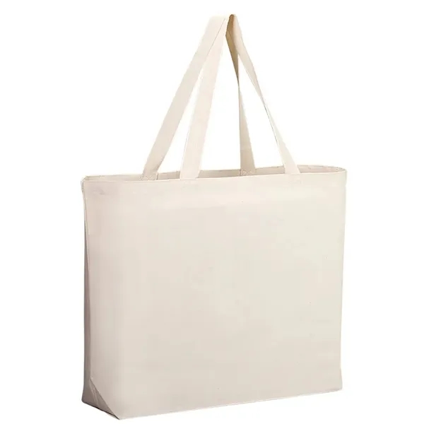 Large natural canvas tote with 5" bottom gusset for extra capacity.... from ASI 67075 Leprechaun Promotions, LLC