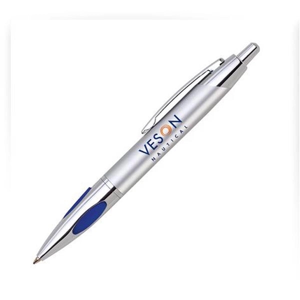 Ballpoint pen with click-action mechanism, protruding cushion grip and silver barrel... from ASI 68190 Lungsal / Lungsal