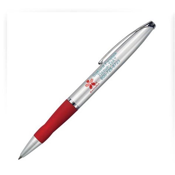 Metal click-action ballpoint pen with a colored rubberized grip, satin chrome-coated... from ASI 68190 Lungsal / Lungsal