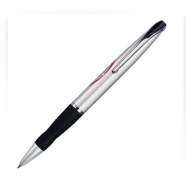 Metal click-action ballpoint pen with a colored rubberized grip, satin chrome-coated... from ASI 68190 Lungsal / Lungsal