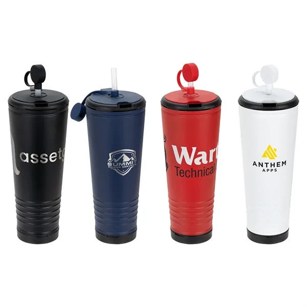 23 oz Stainless Steel/Polypropylene Tumbler with Built-In Horn... from ASI 36730 Ariel Premium Supply Inc
