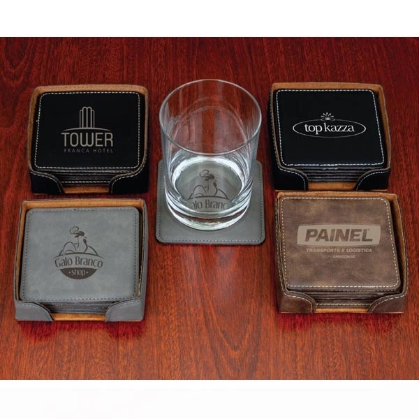 Set of 6 square-shaped leatherette coasters and holder.... from ASI 99030 Zipline / Zipline®