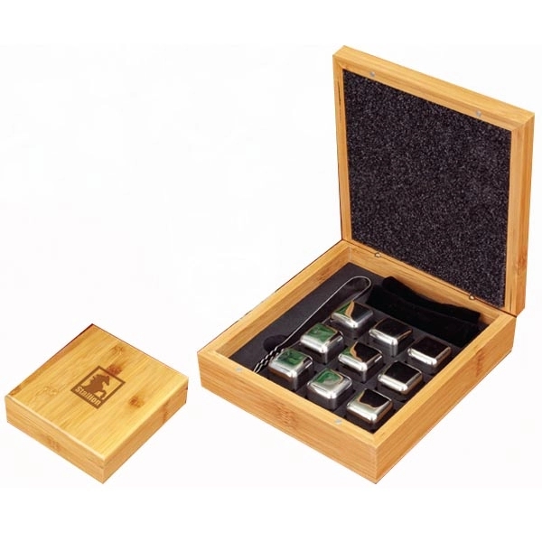 Nine metal whisky cooling stones with tongs and black velvet bag... from ASI 99030 Zipline / Zipline®