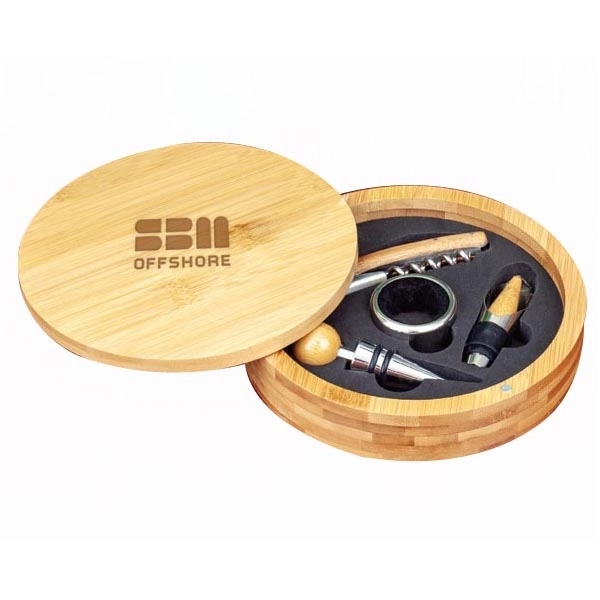 Bamboo wine set with corkscrew, foil cutter, pourer, stopper, drip ring... from ASI 99030 Zipline / Zipline®