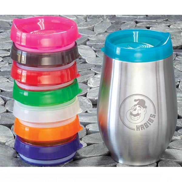 10 oz. stainless steel cup with colored lid, optional clear straw... from ASI 99030 Zipline / Zipline®