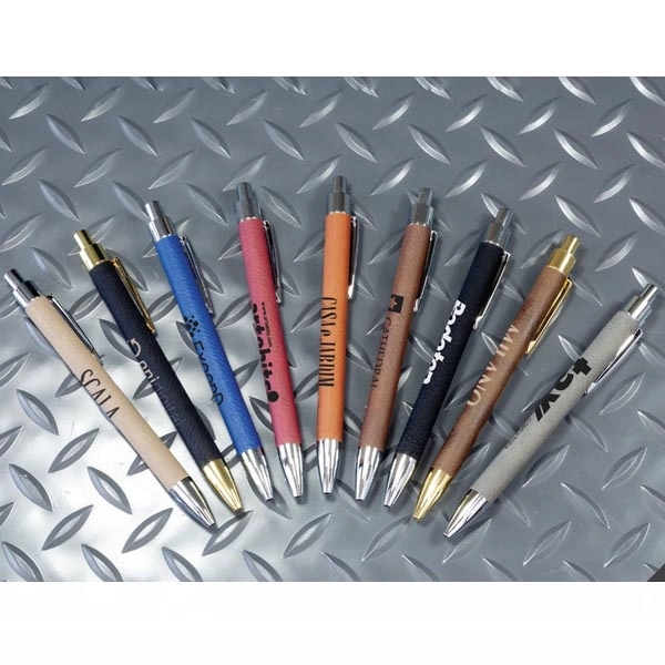 Click-action ballpoint pen with black ink, multiple color choices and leatherette... from ASI 99030 Zipline / Zipline®