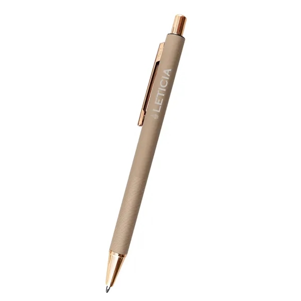 5.5" aluminum Harlow plunger-action pen with rose gold accents and pocket... from ASI 61125 Hit Promotional Products / Hit®