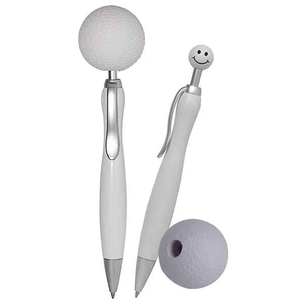 Plunger action ballpoint pen with squeezable gold ball topper.... from ASI 34415 Alpi International LTD