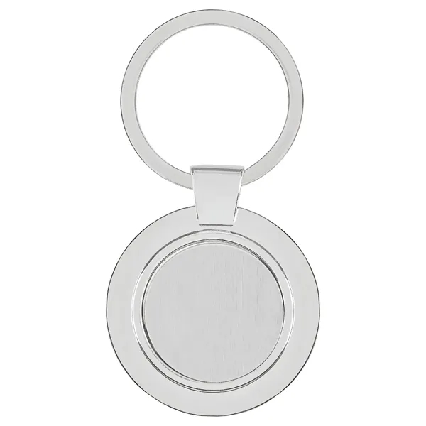 Sterling silver-plated circle-shaped keyring with a brushed metal centerplate.... from ASI 57655 STOPNGO Line