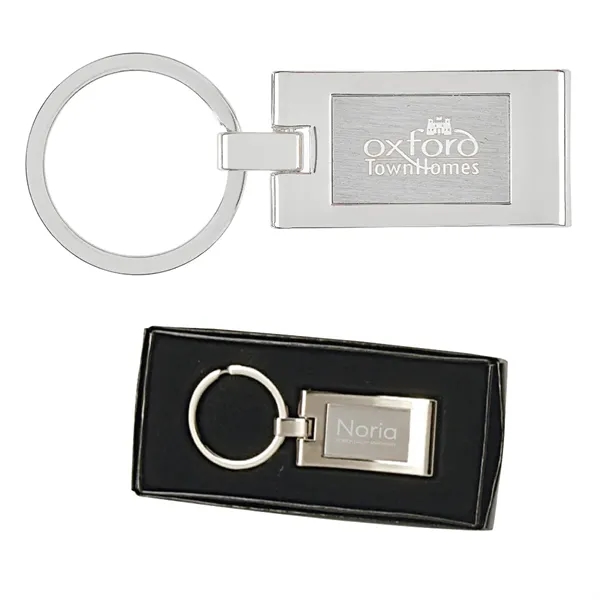 Sterling silver-plated rectangle-shaped keyring with a brushed metal centerplate.... from ASI 57655 STOPNGO Line