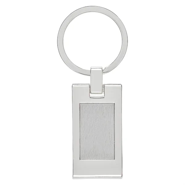 Sterling silver-plated rectangle-shaped keyring with a brushed metal centerplate.... from ASI 57655 STOPNGO Line