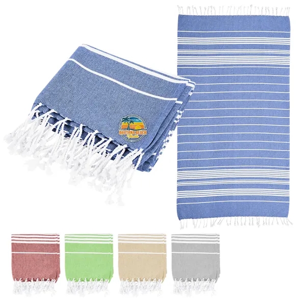 40" x 73" recycled cotton beach blanket with striped pattern and... from ASI 61125 Hit Promotional Products / Hit®