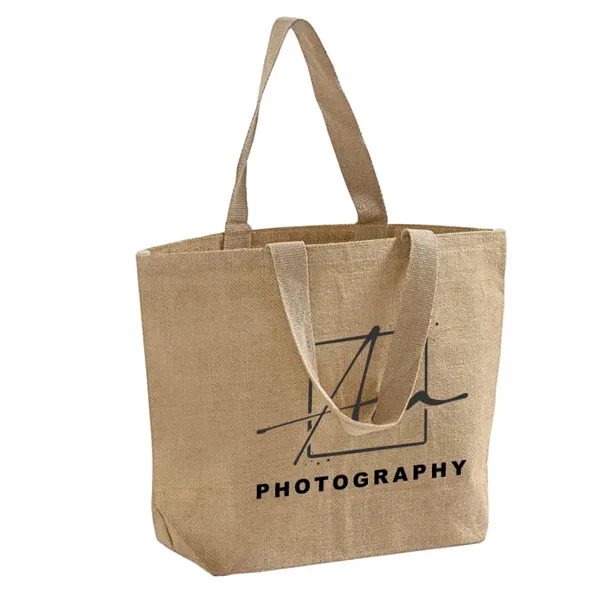 Eco-friendly jute tote with laminated lining and shoulder handles. Ideal for... from ASI 67557 LimeLight Ent / Limelight USA