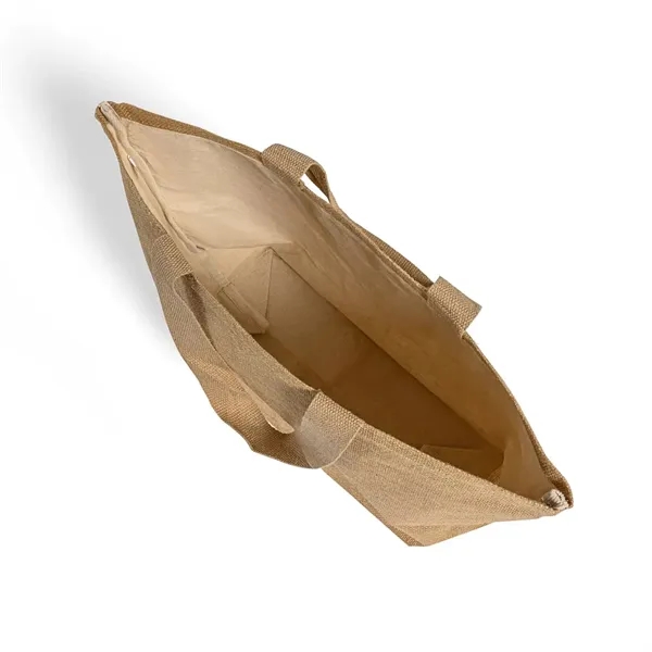 Eco-friendly jute tote with laminated lining and shoulder handles. Ideal for... from ASI 67557 LimeLight Ent / Limelight USA