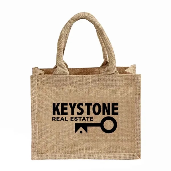 Rustic jute favor bag with clear pocket and soft handles. Ideal... from ASI 67557 LimeLight Ent / Limelight USA