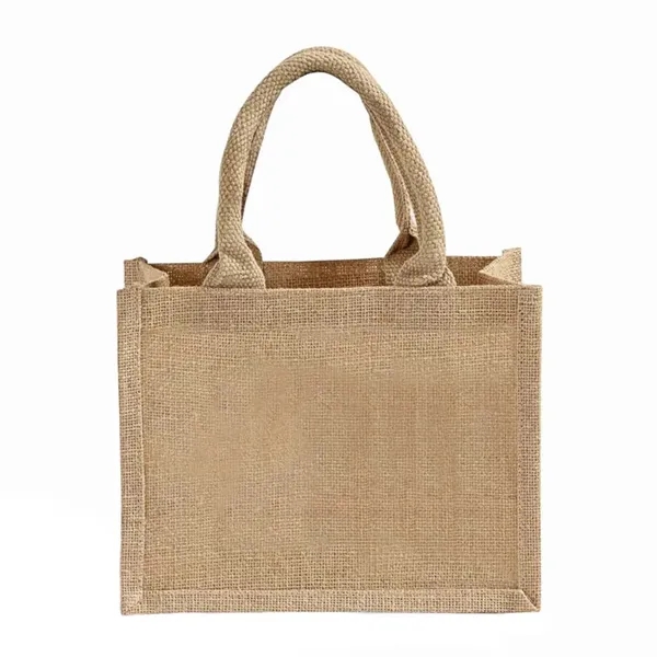 Rustic jute favor bag with clear pocket and soft handles. Ideal... from ASI 67557 LimeLight Ent / Limelight USA