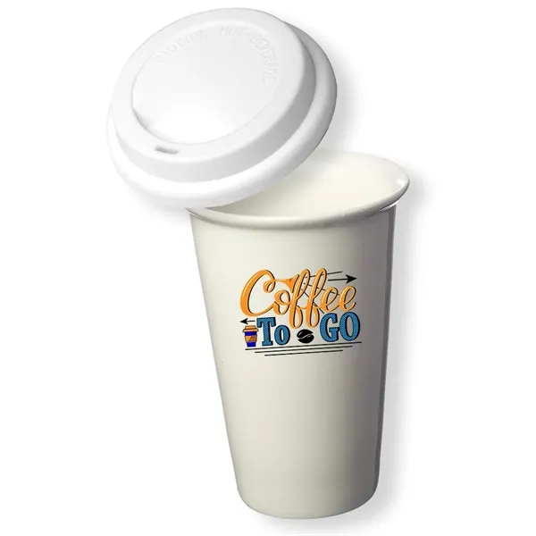 Double wall plastic porcelain tumbler with lid, 11 oz.... from ASI 39552 BEL Promo