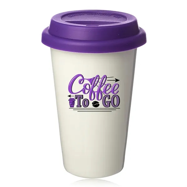 Double wall plastic porcelain tumbler with lid, 11 oz.... from ASI 39552 BEL Promo