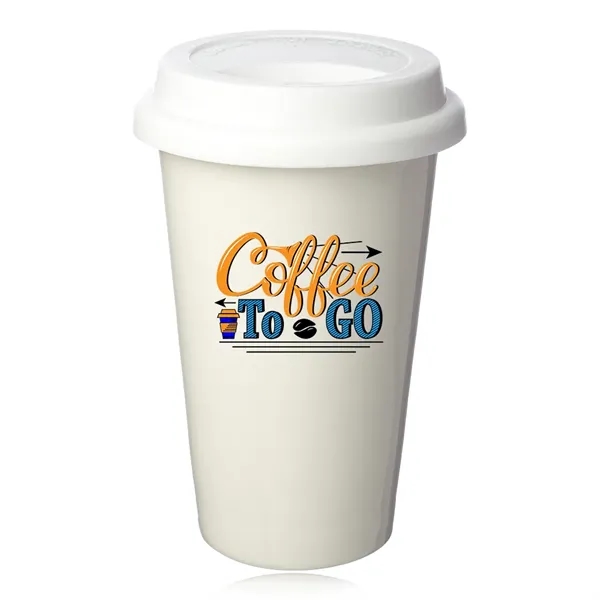 Double wall plastic porcelain tumbler with lid, 11 oz.... from ASI 39552 BEL Promo