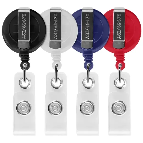 Round retractable badge reel in solid colors with belt clip back... from ASI 49470 DEVARA