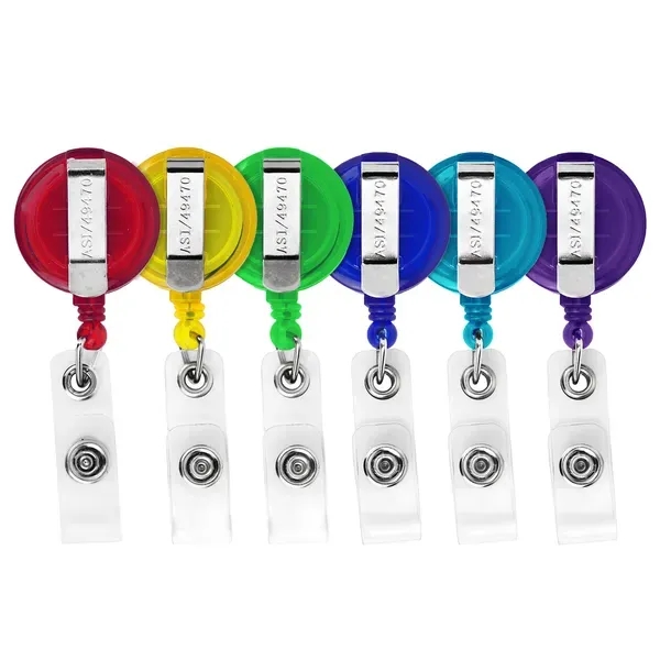 Round retractable badge reel in translucent colors with belt clip back... from ASI 49470 DEVARA