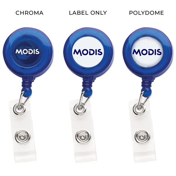Round retractable badge reel in translucent colors with belt clip back... from ASI 49470 DEVARA