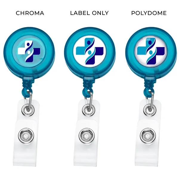 Round retractable badge reel in translucent colors with belt clip back... from ASI 49470 DEVARA