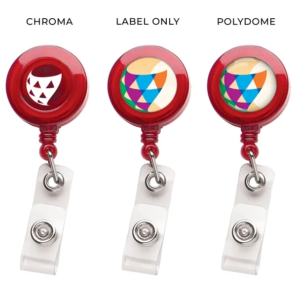 Round retractable badge reel in translucent colors with belt clip back... from ASI 49470 DEVARA