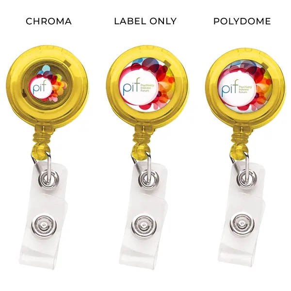 Round retractable badge reel in translucent colors with belt clip back... from ASI 49470 DEVARA