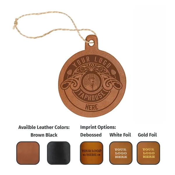 Die-cut leather holiday ornaments with a twine tie hanger... from ASI 75126 Oowee Products