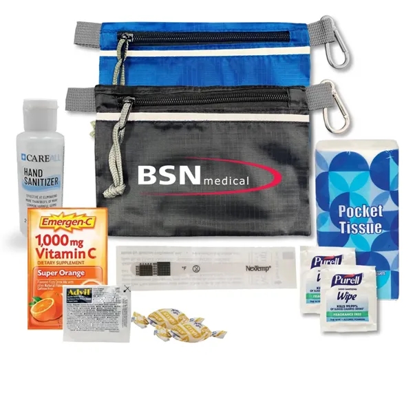 Health and wellness kit with a tissue pack, hand sanitizer, wipes,... from ASI 57653 Gold Bond