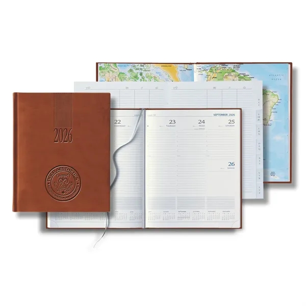 144 page weekly desk planner with ribbon marker, address book, PU... from ASI 68507 The Magnet Group / Castelli