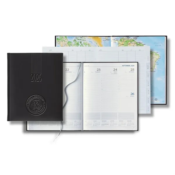 144 page weekly desk planner with ribbon marker, address book, PU... from ASI 68507 The Magnet Group / Castelli