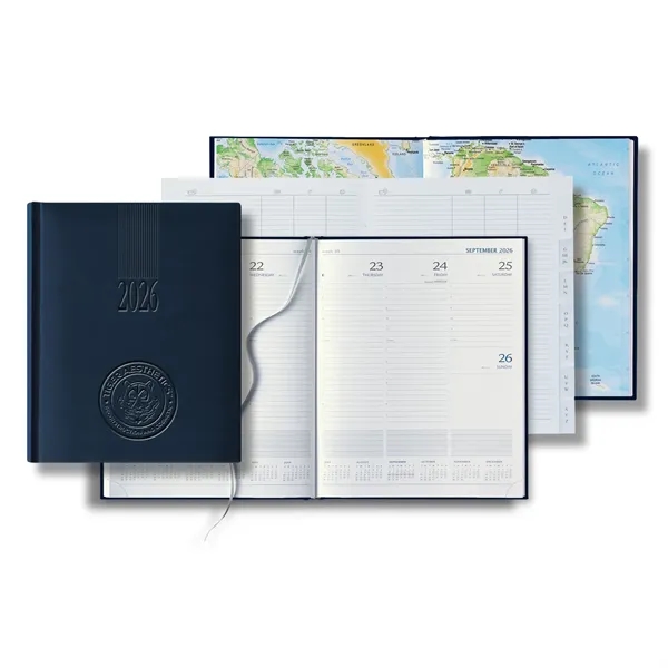 144 page weekly desk planner with ribbon marker, address book, PU... from ASI 68507 The Magnet Group / Castelli